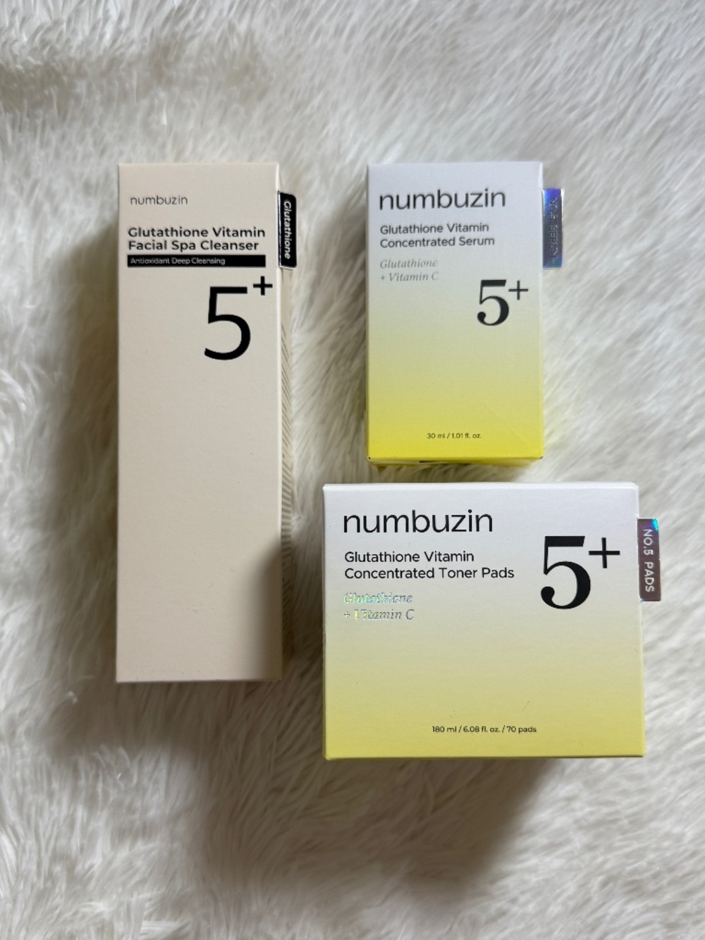 Numbuzin No.5+ Glutathione Vitamin Cleanser, Toner Pads & Serum Trio
